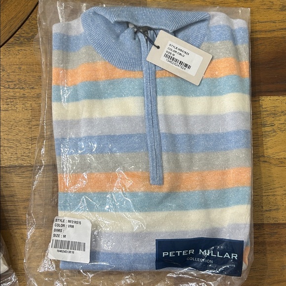 Peter Millar Blue Cream and Orange Zip Up Sweater
